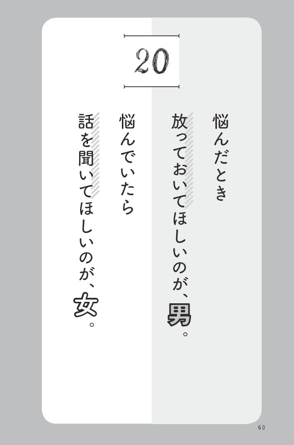 悩んだとき放っておいてほしいのが 男 悩んでいたら聞いてほしいのが 女 男と女は違う生き物 だから 惹かれあう Djあおい 幻冬舎plus